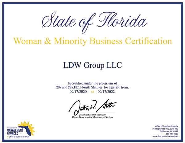 LDW Group LLC Florida OSD Certificate